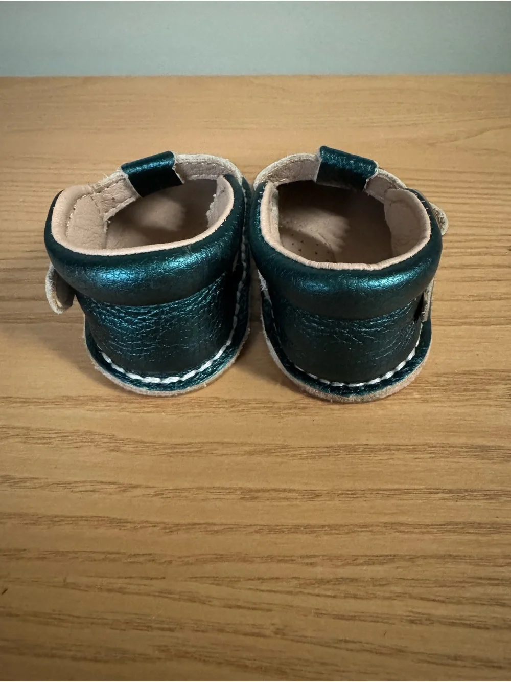 Monkey Feet Teal Metallic Leather Scalloped T-Strap Mary Janes 6-12M